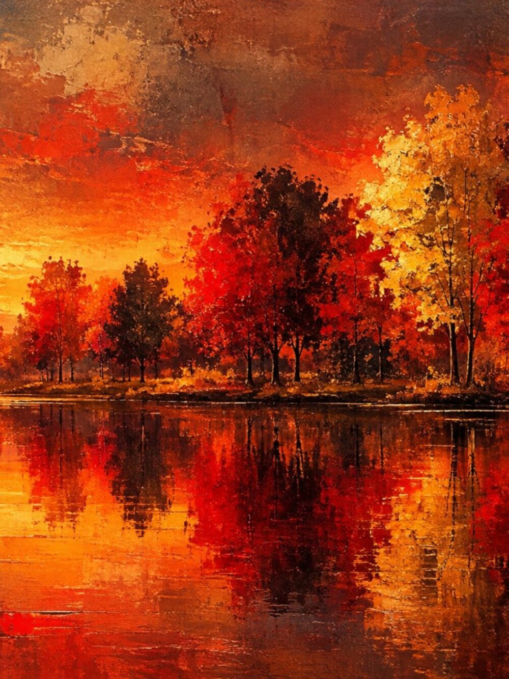 Autumn's Fiery Glow Art Print 36x24 Red Gold Fall Landscape Wall Decor